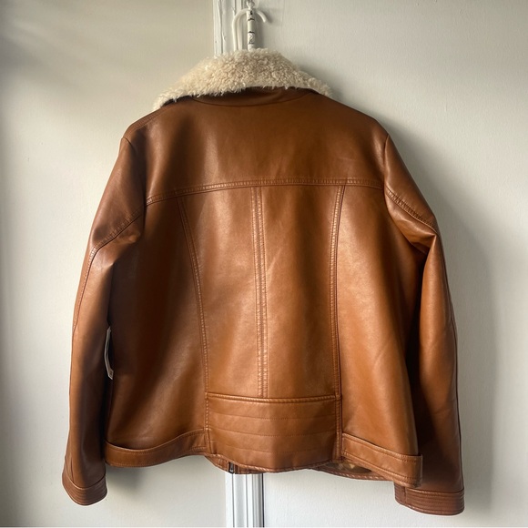 NEW 1X Brown Leather Jacket with White Fur, Button up with zipper and Collar - Picture 10 of 10